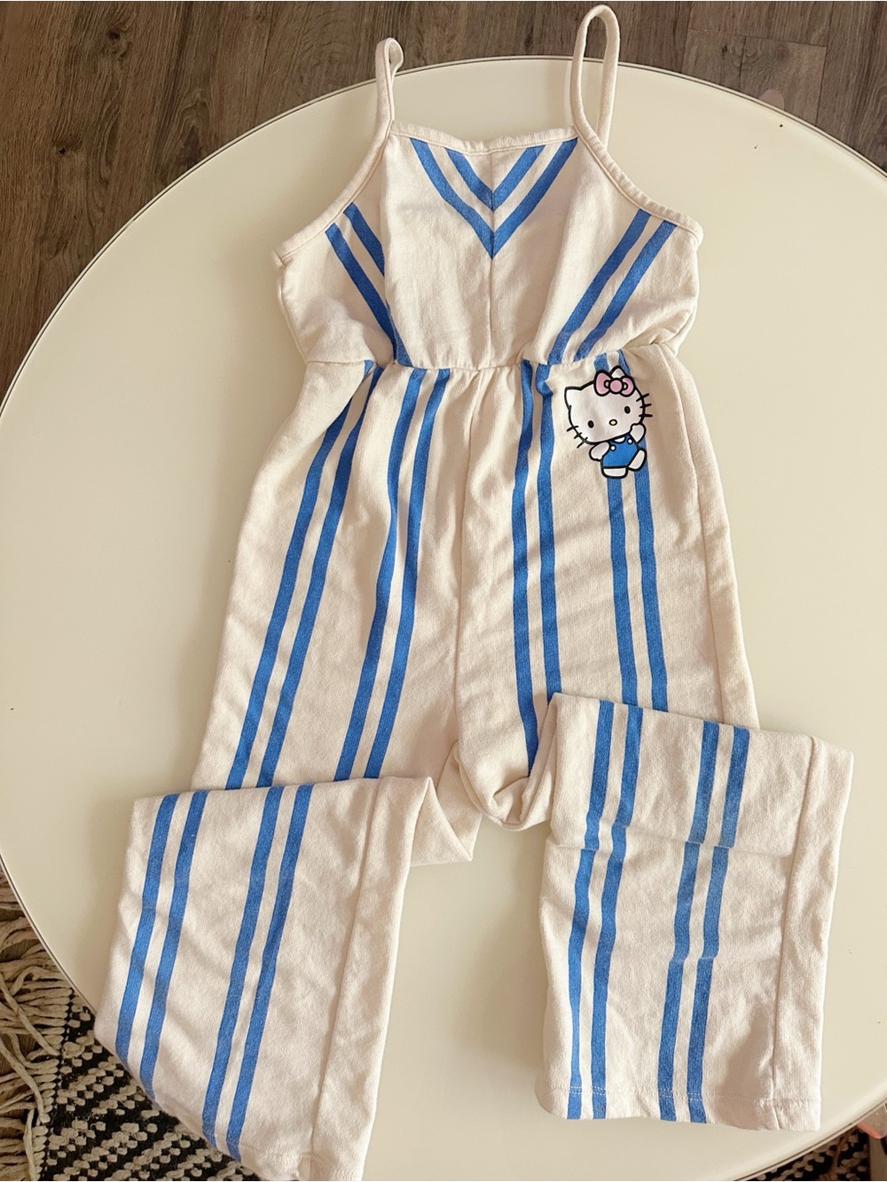Hello Kitty Cream and Blue Striped Kids Pajama Set